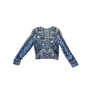 Free People Women's Blue Wild & Free Smocked V Neck Long Sleeve Boho Y2K Size L